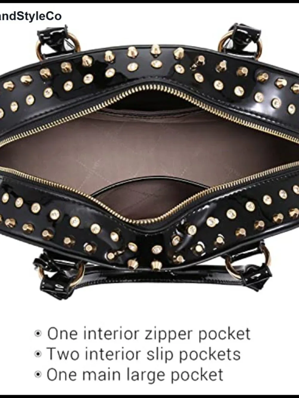 Faux Patent Leather Dome Satchel Handbag Work Tote with Rhinestone & Shoulder